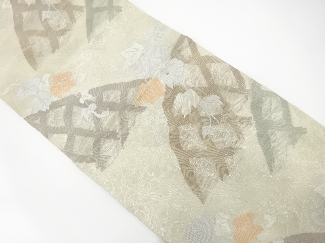 アンティーク　紗　光悦垣に蔦の葉模様織り出し袋帯（材料）